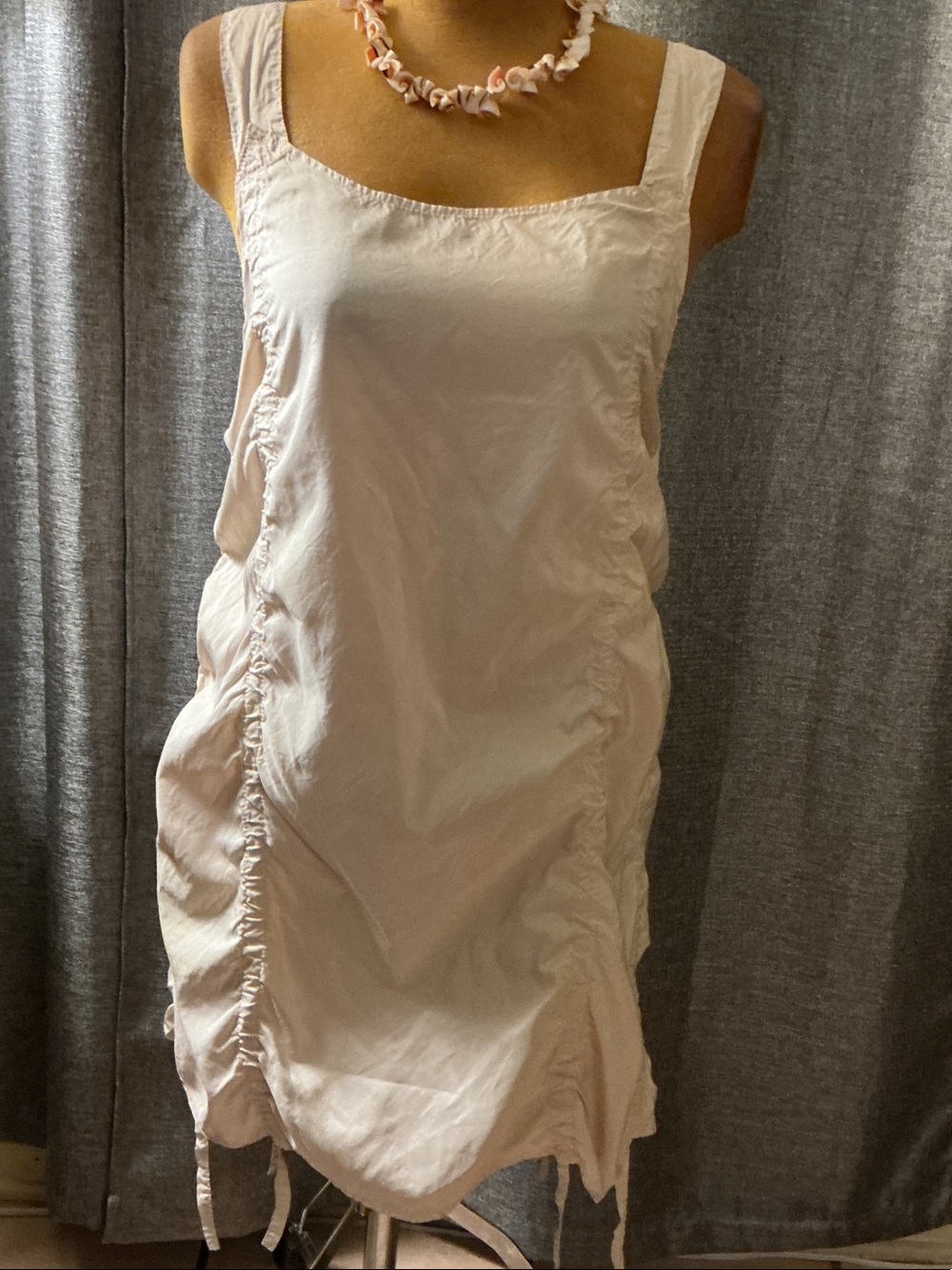 Square-Neck Mini Dress in Pale Pink with Side Ruching